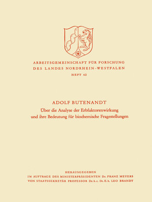 cover image of Über die Analyse der Erbfaktorenwirkung und ihre Bedeutung für biochemische Fragestellungen